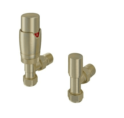 15mm Angled TRV And Lockshield Valve Brushed Brass